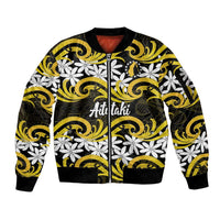 Personalised Cook Islands Aitutaki Sleeve Zip Bomber Jacket Tiare Maori Polynesian Waves Tattoo