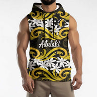 Personalised Cook Islands Aitutaki Sleeveless Hoodie Tiare Maori Polynesian Waves Tattoo