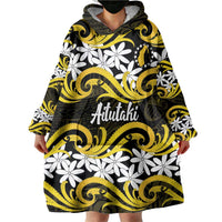 Personalised Cook Islands Aitutaki Wearable Blanket Hoodie Tiare Maori Polynesian Waves Tattoo LT14 - Polynesian Pride