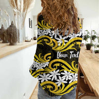 Personalised Cook Islands Aitutaki Women Casual Shirt Tiare Maori Polynesian Waves Tattoo LT14 - Polynesian Pride