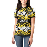 Personalised Cook Islands Aitutaki Women Polo Shirt Tiare Maori Polynesian Waves Tattoo LT14 - Polynesian Pride