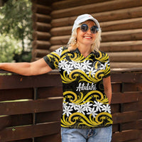 Personalised Cook Islands Aitutaki Women Polo Shirt Tiare Maori Polynesian Waves Tattoo LT14 - Polynesian Pride