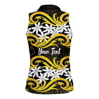 Personalised Cook Islands Aitutaki Women Sleeveless Polo Shirt Tiare Maori Polynesian Waves Tattoo LT14 - Polynesian Pride