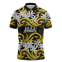 Personalised Cook Islands Aitutaki Zipper Polo Shirt Tiare Maori Polynesian Waves Tattoo