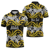 Personalised Cook Islands Aitutaki Zipper Polo Shirt Tiare Maori Polynesian Waves Tattoo