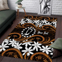 Personalised Cook Islands Rakahanga Area Rug Tiare Maori Polynesian Waves Tattoo