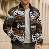 Personalised Cook Islands Rakahanga Bomber Puffer Jacket Tiare Maori Polynesian Waves Tattoo