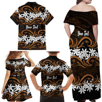 Personalised Cook Islands Rakahanga Family Matching Off Shoulder Maxi Dress and Hawaiian Shirt Tiare Maori Polynesian Waves Tattoo LT14 - Polynesian Pride