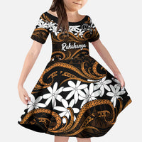 Personalised Cook Islands Rakahanga Kid Short Sleeve Dress Tiare Maori Polynesian Waves Tattoo LT14 KID Orange - Polynesian Pride