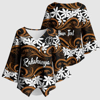 Personalised Cook Islands Rakahanga Kimono Sleeve Blouse Tiare Maori Polynesian Waves Tattoo