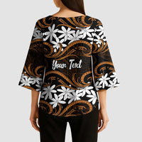 Personalised Cook Islands Rakahanga Kimono Sleeve Blouse Tiare Maori Polynesian Waves Tattoo