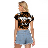 Personalised Cook Islands Rakahanga Raglan Cropped T Shirt Tiare Maori Polynesian Waves Tattoo