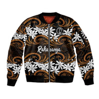 Personalised Cook Islands Rakahanga Sleeve Zip Bomber Jacket Tiare Maori Polynesian Waves Tattoo