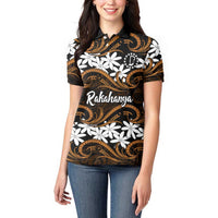 Personalised Cook Islands Rakahanga Women Polo Shirt Tiare Maori Polynesian Waves Tattoo LT14 - Polynesian Pride