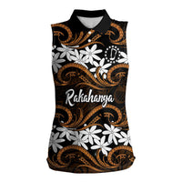 Personalised Cook Islands Rakahanga Women Sleeveless Polo Shirt Tiare Maori Polynesian Waves Tattoo LT14 Female Orange - Polynesian Pride