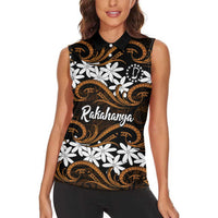 Personalised Cook Islands Rakahanga Women Sleeveless Polo Shirt Tiare Maori Polynesian Waves Tattoo LT14 - Polynesian Pride