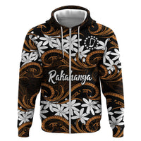 Personalised Cook Islands Rakahanga Zip Hoodie Tiare Maori Polynesian Waves Tattoo