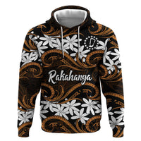 Personalised Cook Islands Rakahanga Zip Hoodie Tiare Maori Polynesian Waves Tattoo