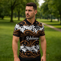 Personalised Cook Islands Rakahanga Zipper Polo Shirt Tiare Maori Polynesian Waves Tattoo LT14 - Polynesian Pride