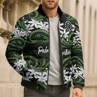 Personalised Cook Islands Palmerston Bomber Puffer Jacket Tiare Maori Polynesian Waves Tattoo