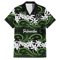 Personalised Cook Islands Palmerston Family Matching Off Shoulder Maxi Dress and Hawaiian Shirt Tiare Maori Polynesian Waves Tattoo LT14 Dad's Shirt - Short Sleeve Green - Polynesian Pride