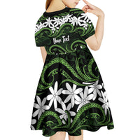 Personalised Cook Islands Palmerston Kid Short Sleeve Dress Tiare Maori Polynesian Waves Tattoo