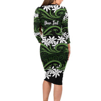 Personalised Cook Islands Palmerston Long Sleeve Bodycon Dress Tiare Maori Polynesian Waves Tattoo LT14 - Polynesian Pride