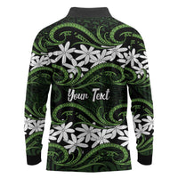 Personalised Cook Islands Palmerston Long Sleeve Polo Shirt Tiare Maori Polynesian Waves Tattoo