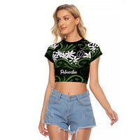 Personalised Cook Islands Palmerston Raglan Cropped T Shirt Tiare Maori Polynesian Waves Tattoo