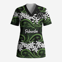 Personalised Cook Islands Palmerston Scrub Top Tiare Maori Polynesian Waves Tattoo