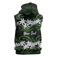 Personalised Cook Islands Palmerston Sleeveless Hoodie Tiare Maori Polynesian Waves Tattoo