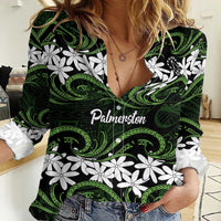 Personalised Cook Islands Palmerston Women Casual Shirt Tiare Maori Polynesian Waves Tattoo LT14 Female Green - Polynesian Pride