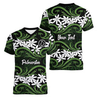 Personalised Cook Islands Palmerston Women V-Neck T-Shirt Tiare Maori Polynesian Waves Tattoo LT14 - Polynesian Pride