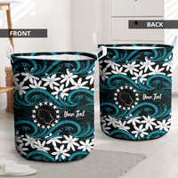 Personalised Cook Islands Penrhyn Atoll Laundry Basket Tiare Maori Polynesian Waves Tattoo
