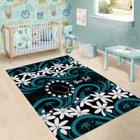 Personalised Cook Islands Penrhyn Atoll Area Rug Tiare Maori Polynesian Waves Tattoo