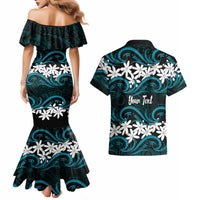 Personalised Cook Islands Penrhyn Atoll Couples Matching Mermaid Dress and Hawaiian Shirt Tiare Maori Polynesian Waves Tattoo LT14 - Polynesian Pride