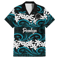 Personalised Cook Islands Penrhyn Atoll Family Matching Long Sleeve Bodycon Dress and Hawaiian Shirt Tiare Maori Polynesian Waves Tattoo LT14 Dad's Shirt - Short Sleeve Blue - Polynesian Pride