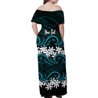 Personalised Cook Islands Penrhyn Atoll Family Matching Off Shoulder Maxi Dress and Hawaiian Shirt Tiare Maori Polynesian Waves Tattoo LT14 - Polynesian Pride