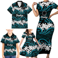 Personalised Cook Islands Penrhyn Atoll Family Matching Short Sleeve Bodycon Dress and Hawaiian Shirt Tiare Maori Polynesian Waves Tattoo LT14 - Polynesian Pride