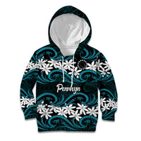 Personalised Cook Islands Penrhyn Atoll Kid Hoodie Tiare Maori Polynesian Waves Tattoo
