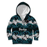 Personalised Cook Islands Penrhyn Atoll Kid Hoodie Tiare Maori Polynesian Waves Tattoo