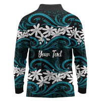 Personalised Cook Islands Penrhyn Atoll Long Sleeve Polo Shirt Tiare Maori Polynesian Waves Tattoo LT14 - Polynesian Pride