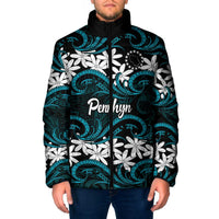 Personalised Cook Islands Penrhyn Atoll Padded Jacket Tiare Maori Polynesian Waves Tattoo