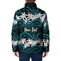 Personalised Cook Islands Penrhyn Atoll Padded Jacket Tiare Maori Polynesian Waves Tattoo