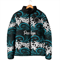 Personalised Cook Islands Penrhyn Atoll Padded Jacket Tiare Maori Polynesian Waves Tattoo