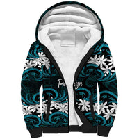 Personalised Cook Islands Penrhyn Atoll Sherpa Hoodie Tiare Maori Polynesian Waves Tattoo LT14 Unisex Blue - Polynesian Pride