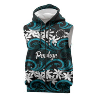 Personalised Cook Islands Penrhyn Atoll Sleeveless Zip Hoodie Tiare Maori Polynesian Waves Tattoo LT14 Blue - Polynesian Pride