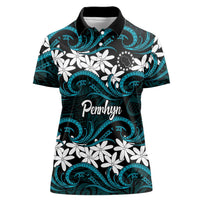 Personalised Cook Islands Penrhyn Atoll Women Polo Shirt Tiare Maori Polynesian Waves Tattoo LT14 Female Blue - Polynesian Pride