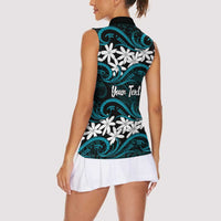 Personalised Cook Islands Penrhyn Atoll Women Sleeveless Polo Shirt Tiare Maori Polynesian Waves Tattoo LT14 - Polynesian Pride