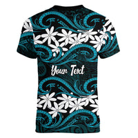 Personalised Cook Islands Penrhyn Atoll Women V-Neck T-Shirt Tiare Maori Polynesian Waves Tattoo LT14 - Polynesian Pride
